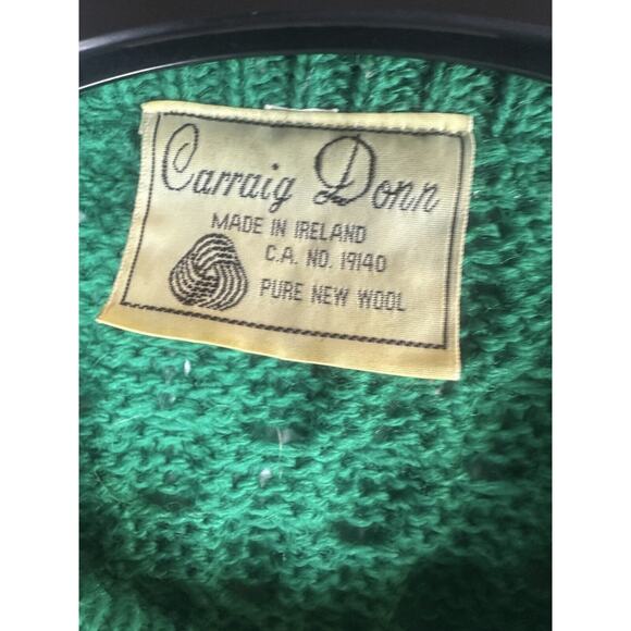 *Flawed Carraig Donn Pure New Wool Cable Knit Fisherman Sweater Green Mens Large - Picture 9 of 11